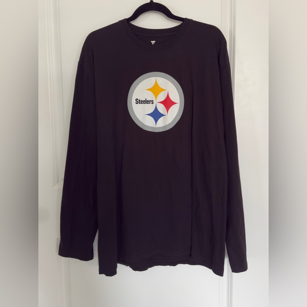 Men’s Fanatics Steelers Logo Black Long Sleeve Shirt Sz 2XL